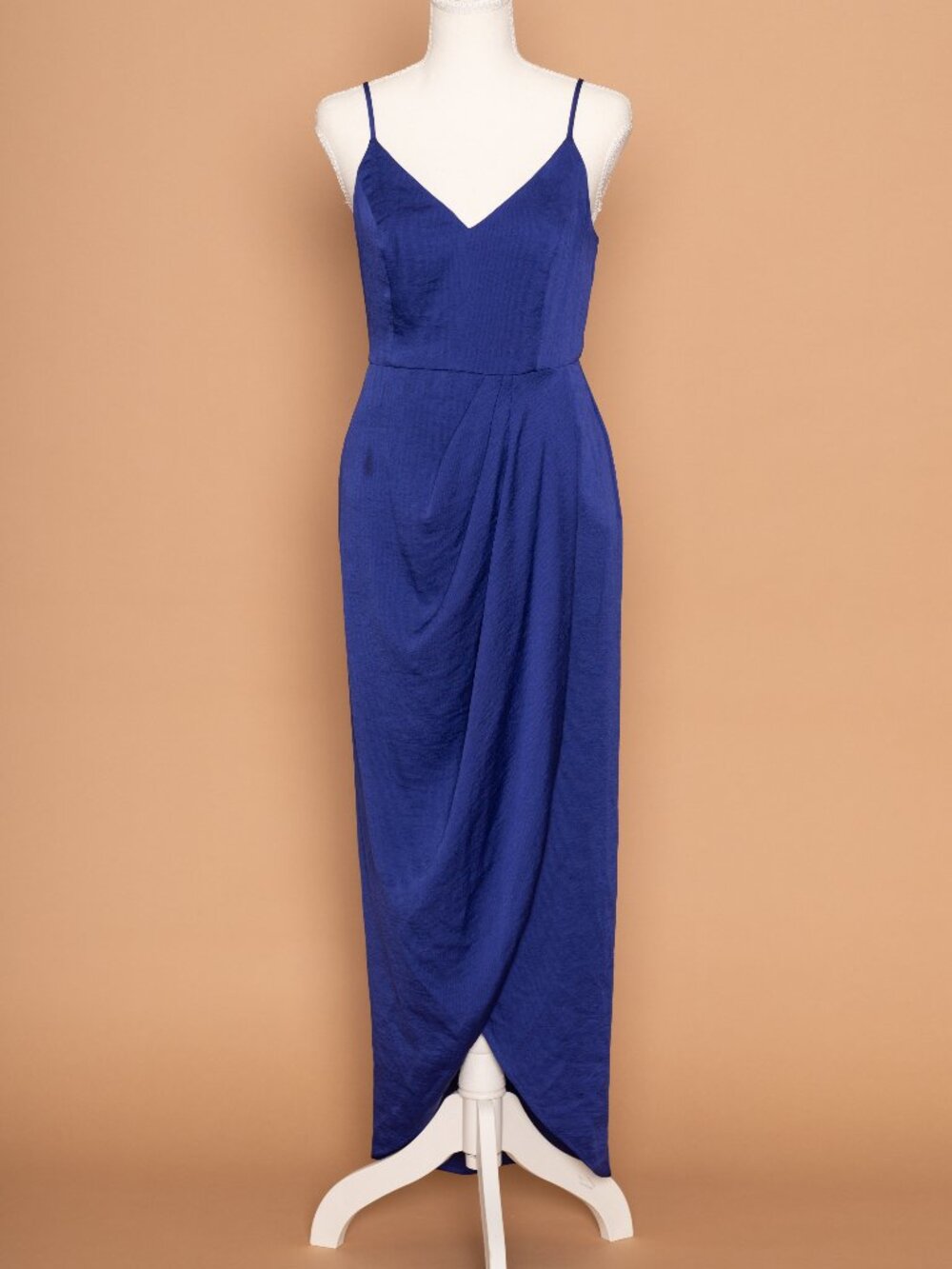Express Cobalt Blue Satin Asymmetric Faux Wrap Draped Cocktail Dress Small Party